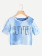 Romwe Water Color Letter Print Ribbed Tee