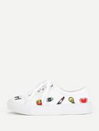 Romwe Mixed Embroidery Lace Up Sneakers