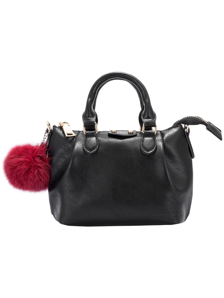 Romwe Black Hairball Embellished Pu Tote Bag
