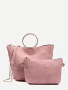 Romwe Pink Metal Ring Handle Tote Bag With Makeup Bag