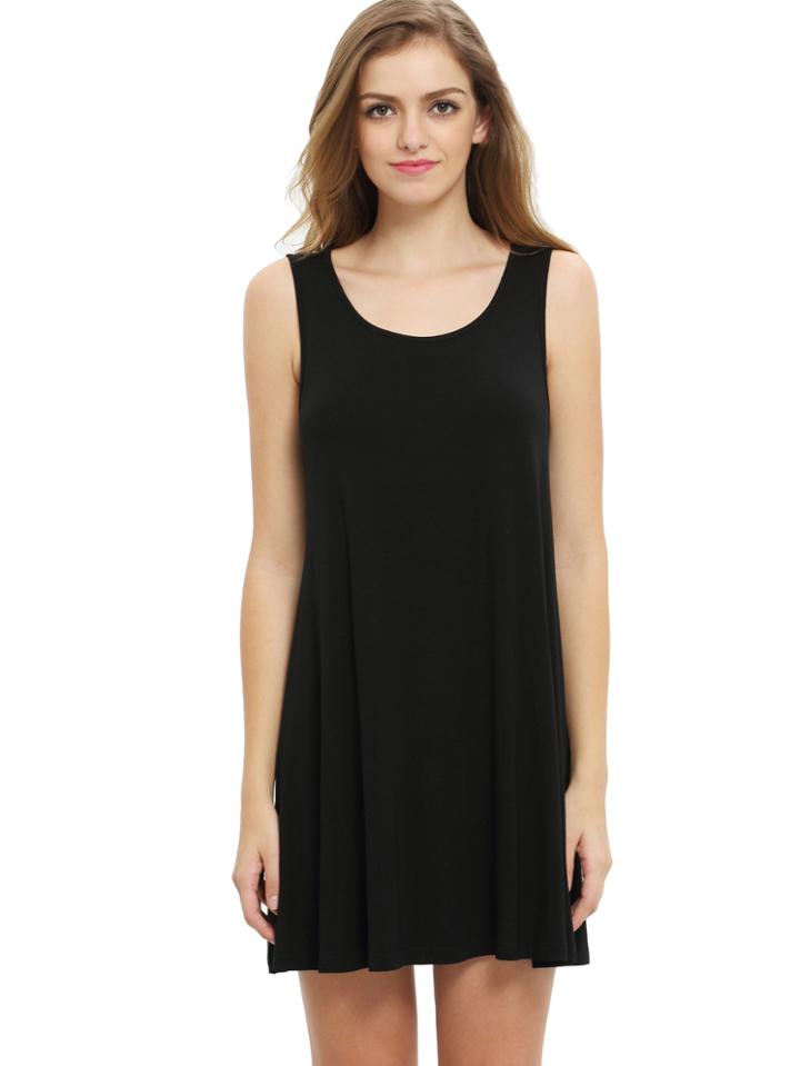 Romwe Black Sleeveless Casual Shift Dress