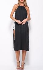 Romwe Halter Side Split Black Dress