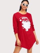 Romwe Santa Claus Print Pointed Hem Tee Dress