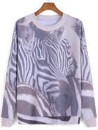 Romwe Zebra Print Loose Sweatshirt