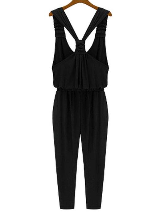 Romwe Ruched Strap Back Knotted Jumpsuit