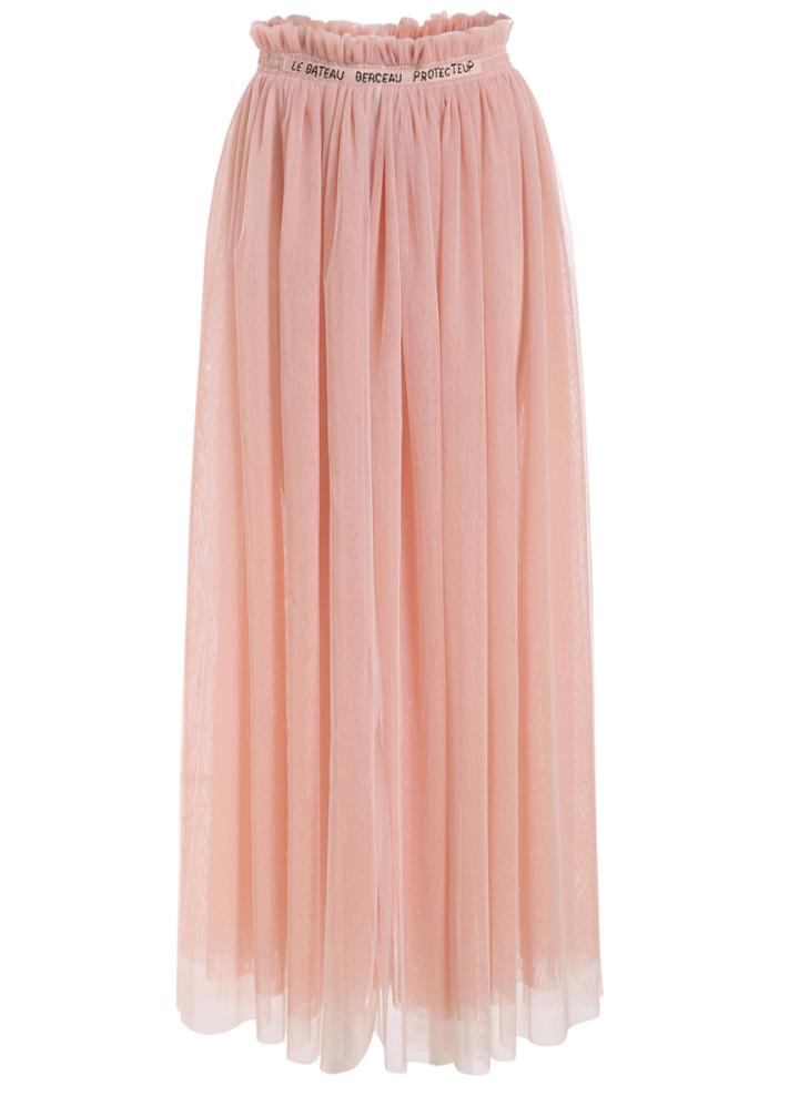 Romwe Letter Print Mesh Pleated Skirt