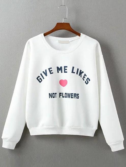 Romwe White Letter Print Long Sleeve Sweatshirt