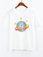 Romwe White Earth Print Drop Shoulder T-shirt