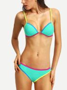 Romwe Colorful Binding Triangle Bikini Set - Green