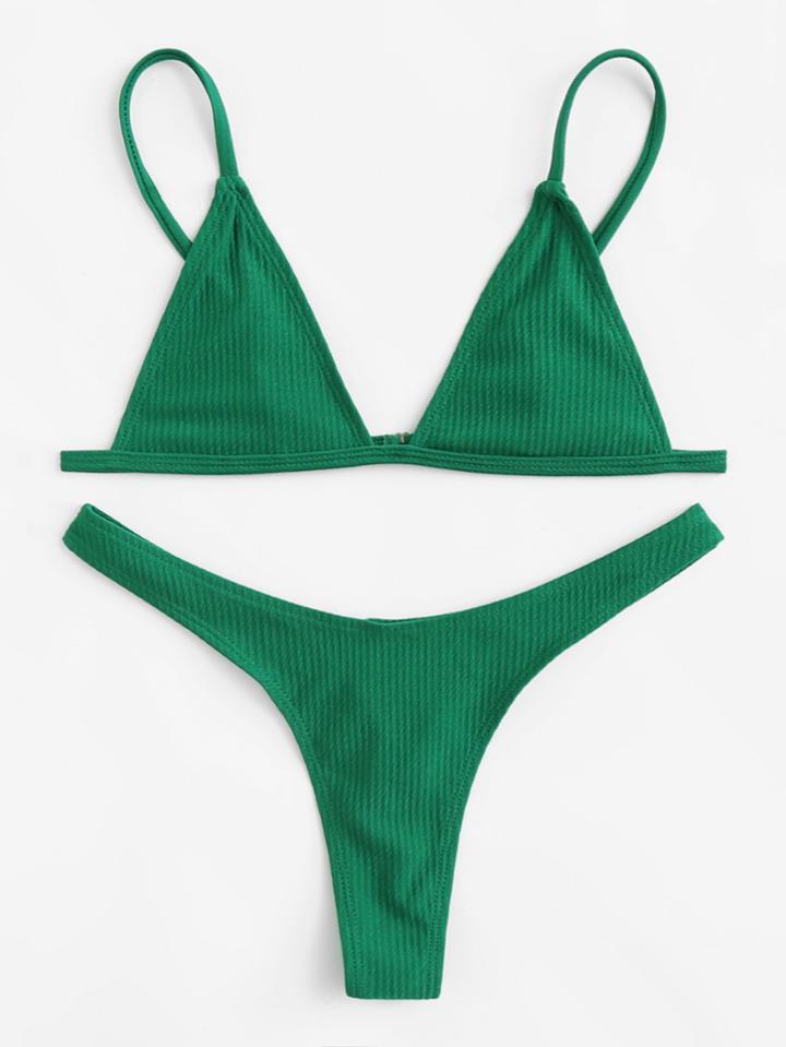 Romwe Ribbed Triangle Bikini Set