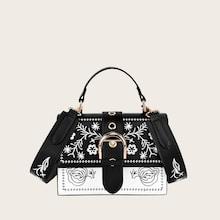 Romwe Buckle Decor Floral Embroidered Bag
