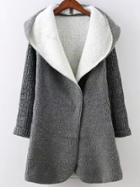 Romwe Grey Hooded Long Sleeve Pockets Sweater Coat