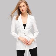 Romwe Single Button Belted Notched Neck Blazer