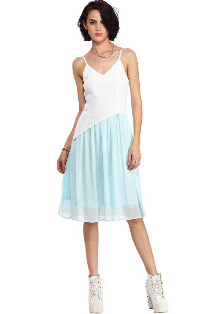 Romwe Romwe Dual-tone Asymmetric Camisole Dress