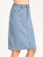 Romwe Light Blue Pockets Denim Skirt