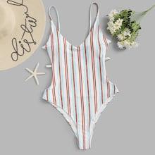 Romwe Striped Cut-out One Piece Swimwear