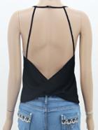 Romwe Halter Neck Backless Draped Black Chiffon Top