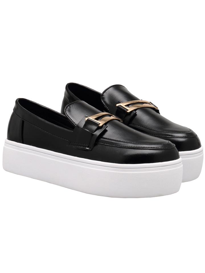Romwe Black Thick-soled Metal Embellished Flats