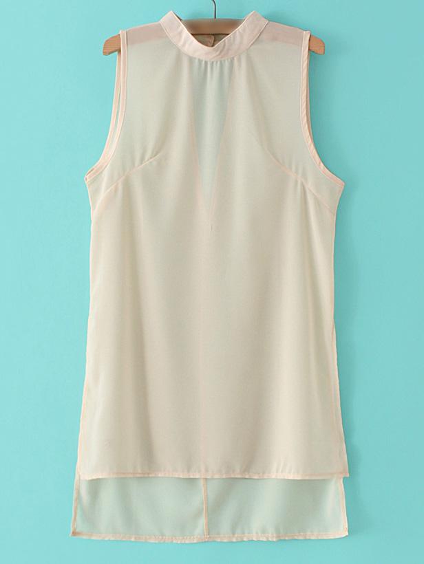 Romwe Apricot Mock Neck Cut Out Back High Low Shirt Dress