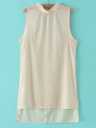 Romwe Apricot Mock Neck Cut Out Back High Low Shirt Dress
