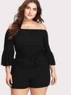Romwe Off Shoulder Fluted Sleeve Self Tie Wast Romper