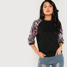 Romwe Sequin Raglan Sleeve Sweatshirt