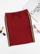 Romwe Drawstring Waist Striped Side Dip Hem Skirt