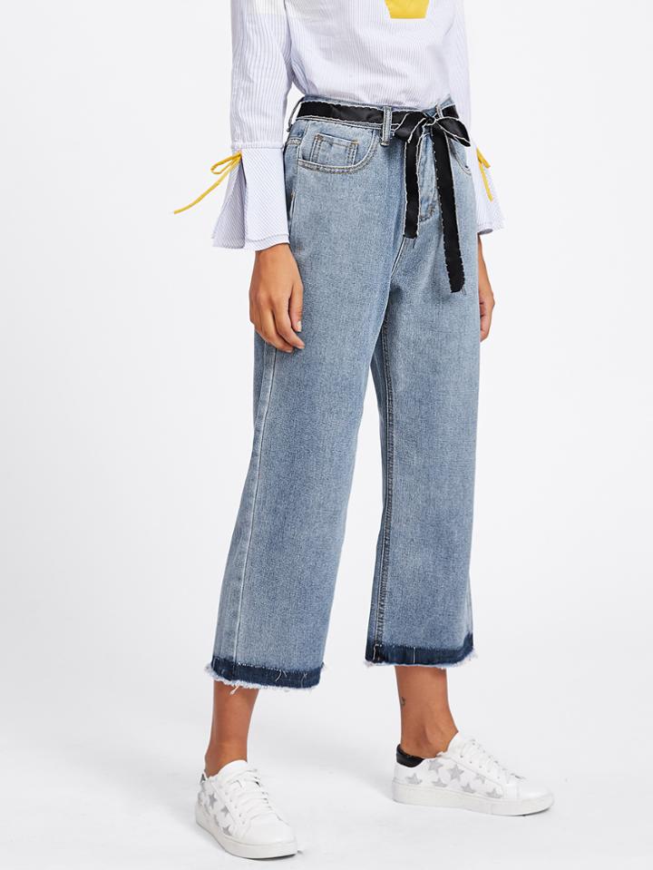 Romwe Raw Hem Bleach Wash Jeans