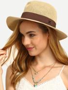 Romwe Beige Letter Decorated Large Brimmed Straw Hat