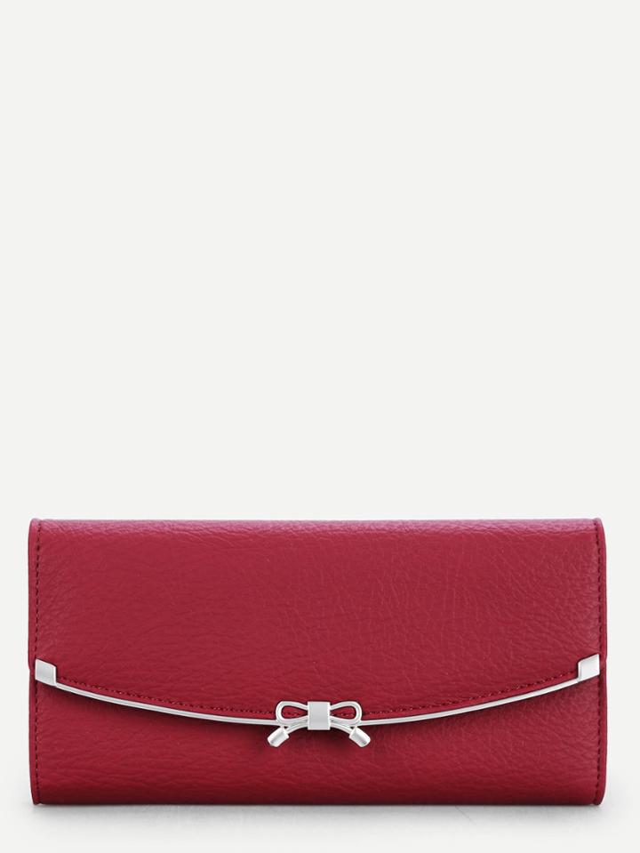 Romwe Bow Tie Embellished Pu Foldover Purse