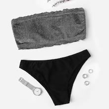 Romwe Lettuce Trim Glitter Bikini Set