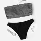 Romwe Lettuce Trim Glitter Bikini Set