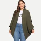 Romwe Plus Open Front Dip Hem Batwing Cardigan