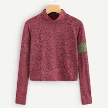 Romwe Cut And Sew Sleeve High Neck Tee