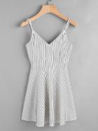 Romwe Striped Wrap Front Zip Back Cami Dress