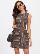 Romwe Striped Trim Tribal Embroidered Dress