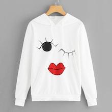 Romwe Printed Drawstring Hoodie