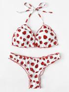 Romwe Strawberry Print Bikini Set