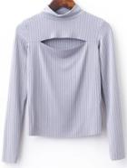 Romwe Grey Slit Front Mock Neck Top