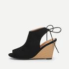 Romwe Solid Cut Out Suede Wedges