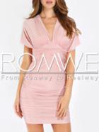 Romwe Pink Pleated Tie-waist Convertible Bodycon Dress