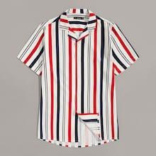 Romwe Guys Revere Collar Striped Shirt