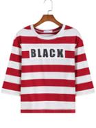 Romwe Half Sleeve Striped Letter Print T-shirt