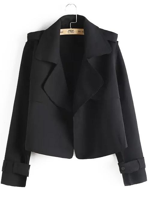 Romwe Lapel Long Sleeve Suede Black Coat