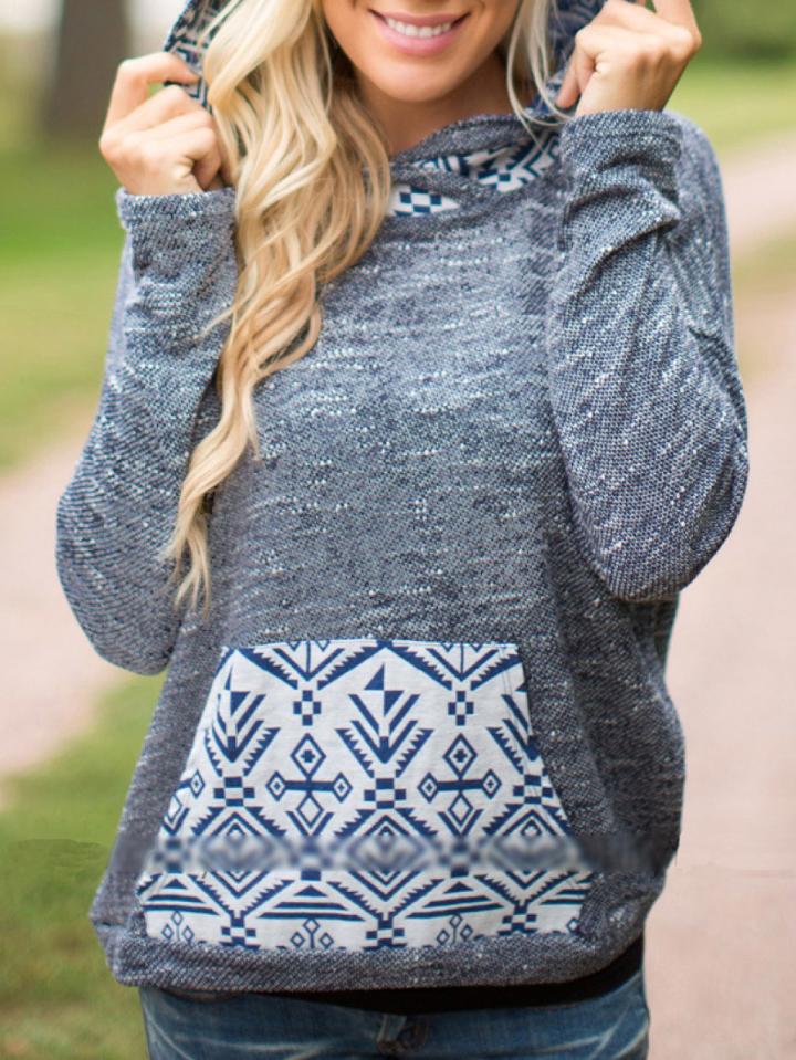 Romwe Hooded Geometric Print Sweatshirt With Pocket