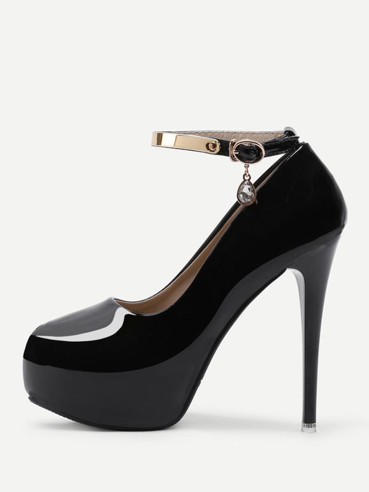 Romwe Platform Ankle Strap Heels With Rhinestone