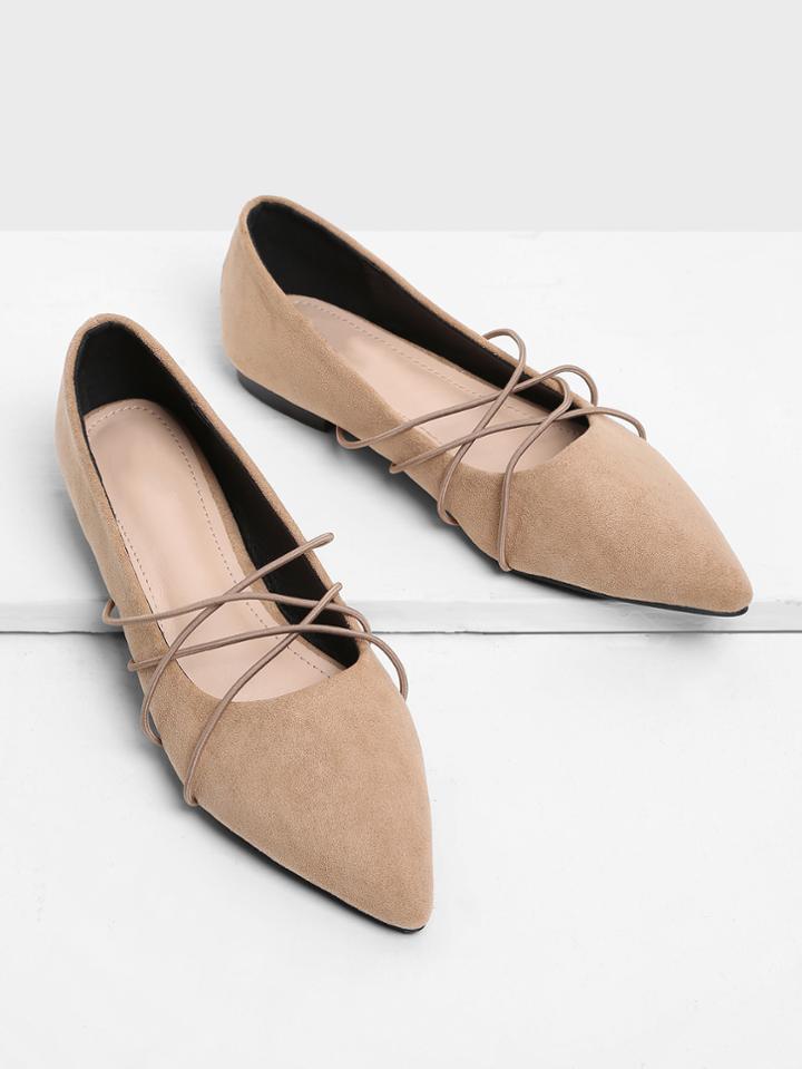 Romwe Criss Cross Pointed Toe Suede Flats
