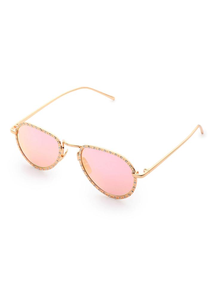 Romwe Rhinestone Embellished Frame Sunglasses