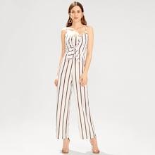 Romwe Knot Detail Striped Cami Jumpsuit