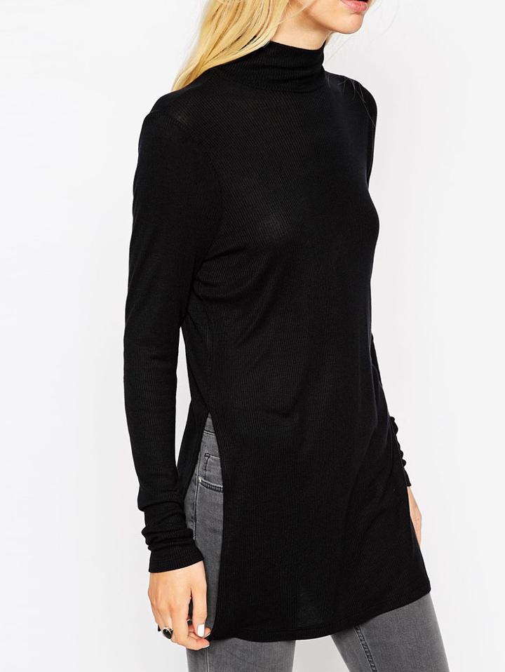 Romwe Mock Neck Slit Sweater
